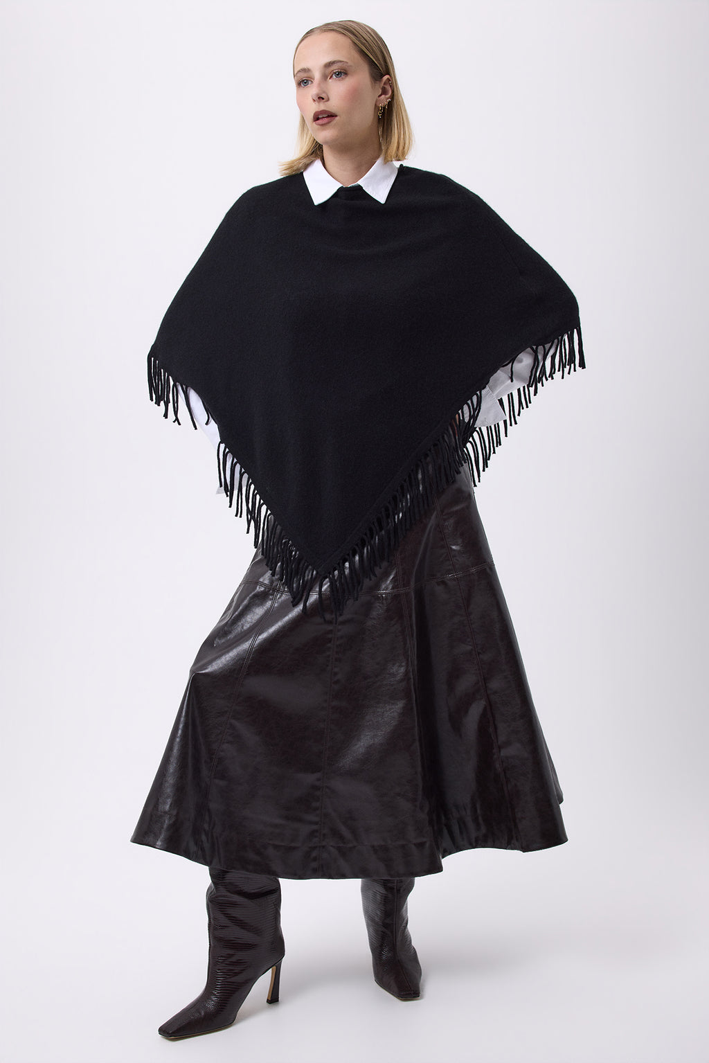 Poncho À Franges Azure - Noir - Femme