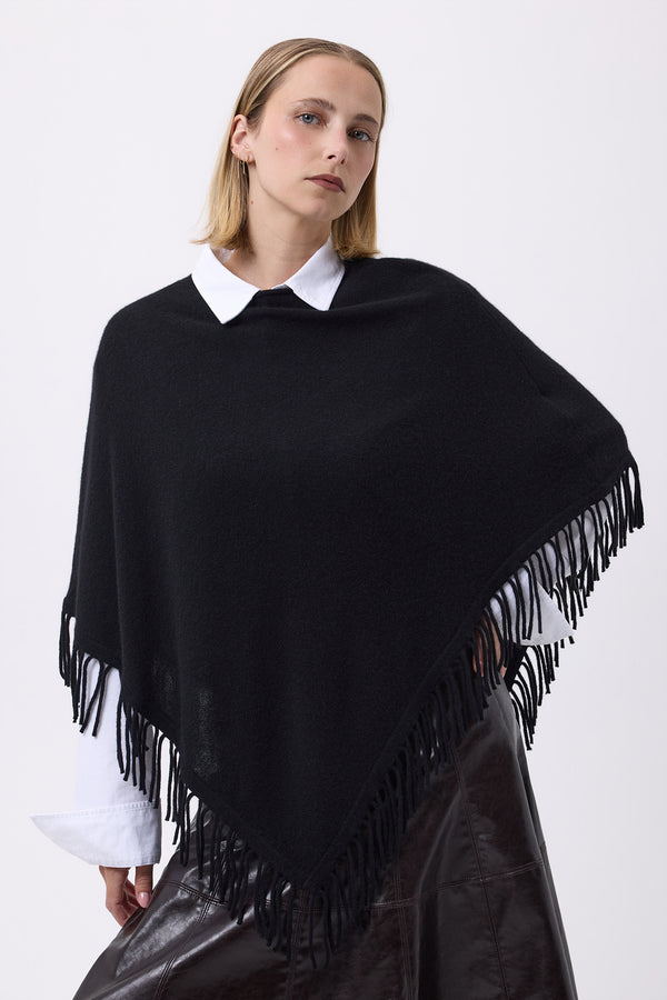 Poncho À Franges Azure - Noir - Femme