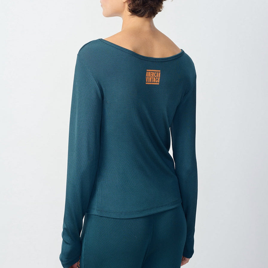 Camiseta de Cuello Barco - Petróleo - Mujer