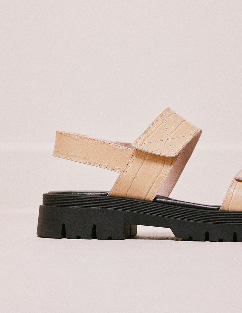 Albane flat sandal in ecru crocodile leather - M.Moustache