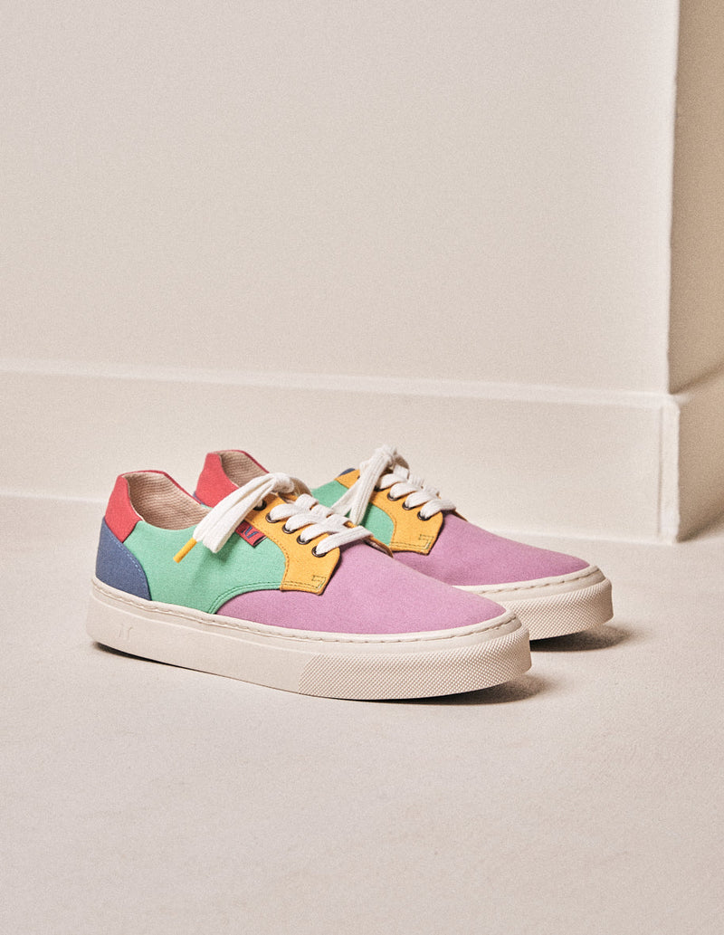 Alexandra Low Sneakers - Mauve Yellow Green Canvas