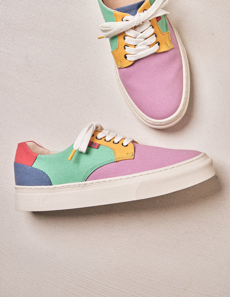 Alexandra Low Sneakers - Mauve Yellow Green Canvas