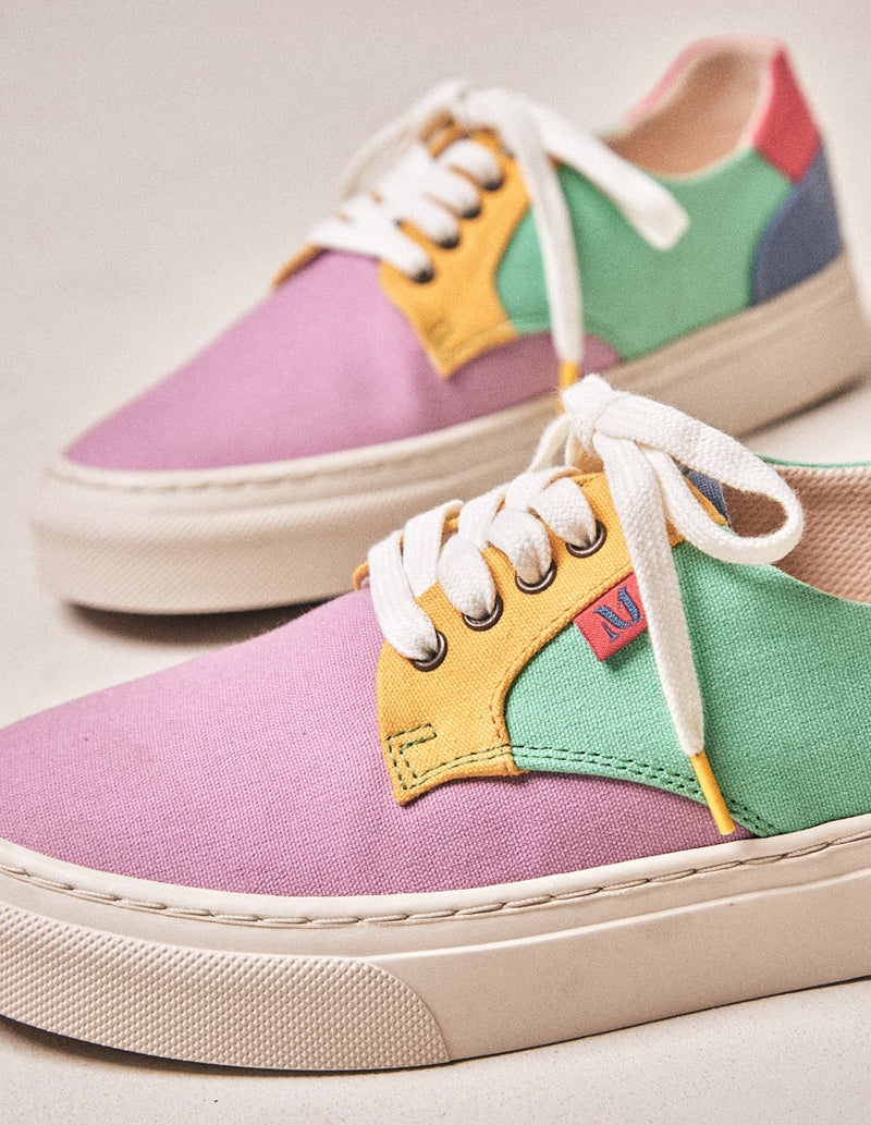 Alexandra Low Sneakers - Mauve Yellow Green Canvas