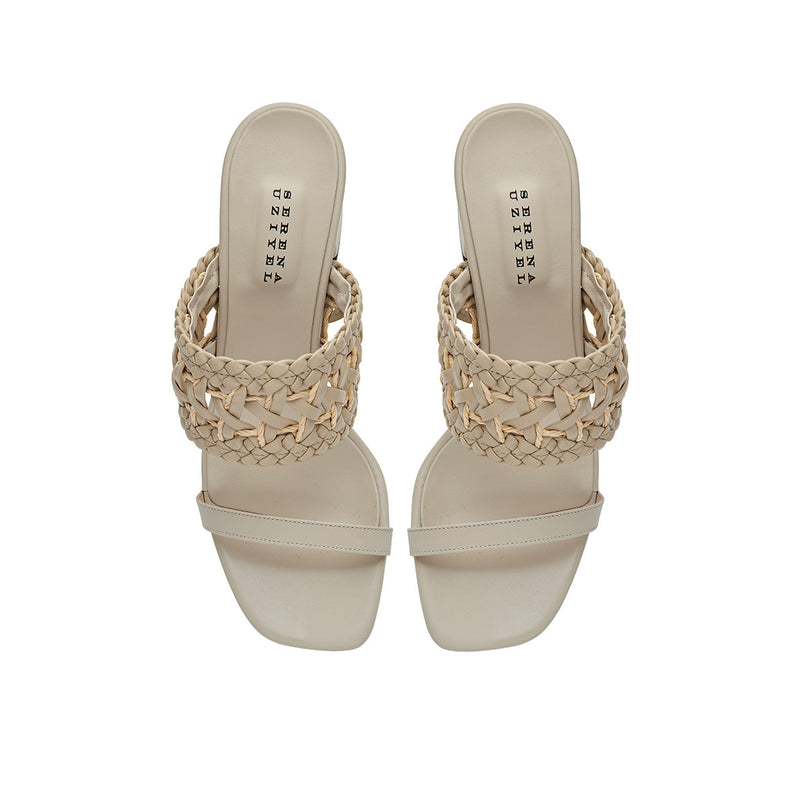 Almeria Nude Block Mid-Heel Strap Sandal