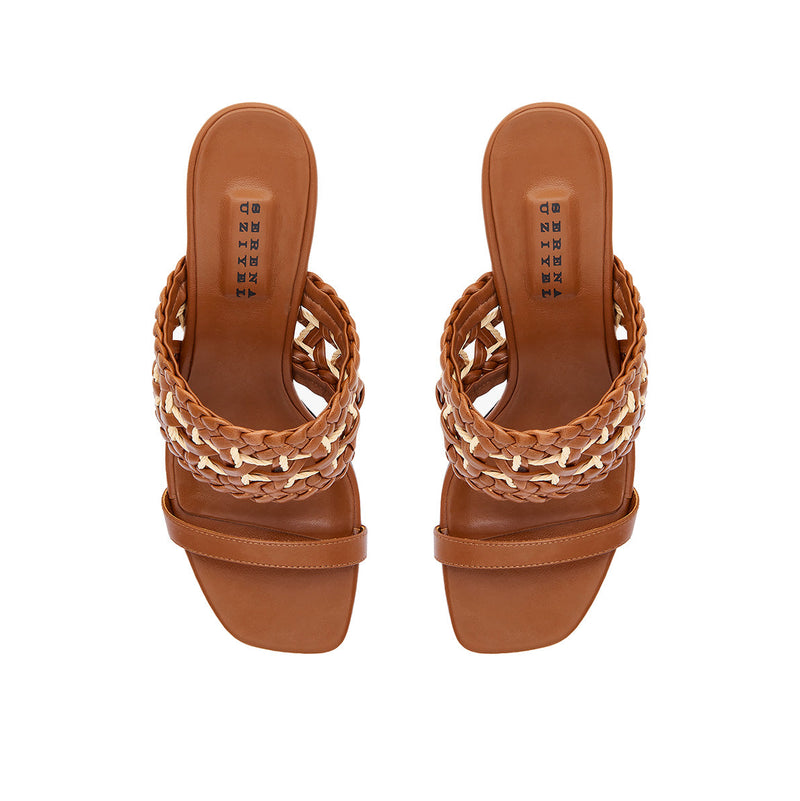 Almeria Camello Block Mid-Heel Strap Sandal