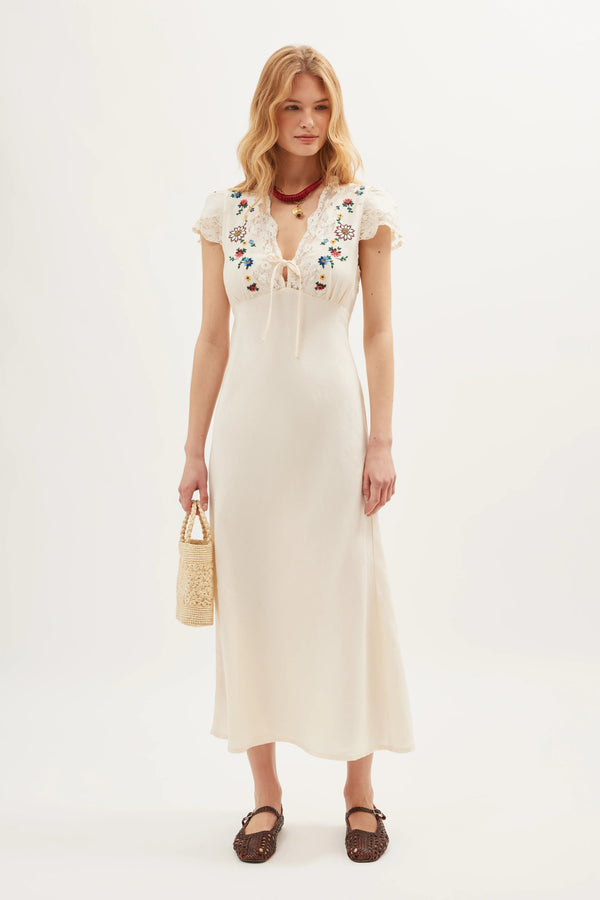 Amari Daisy Sun Embroidery Cream Dress
