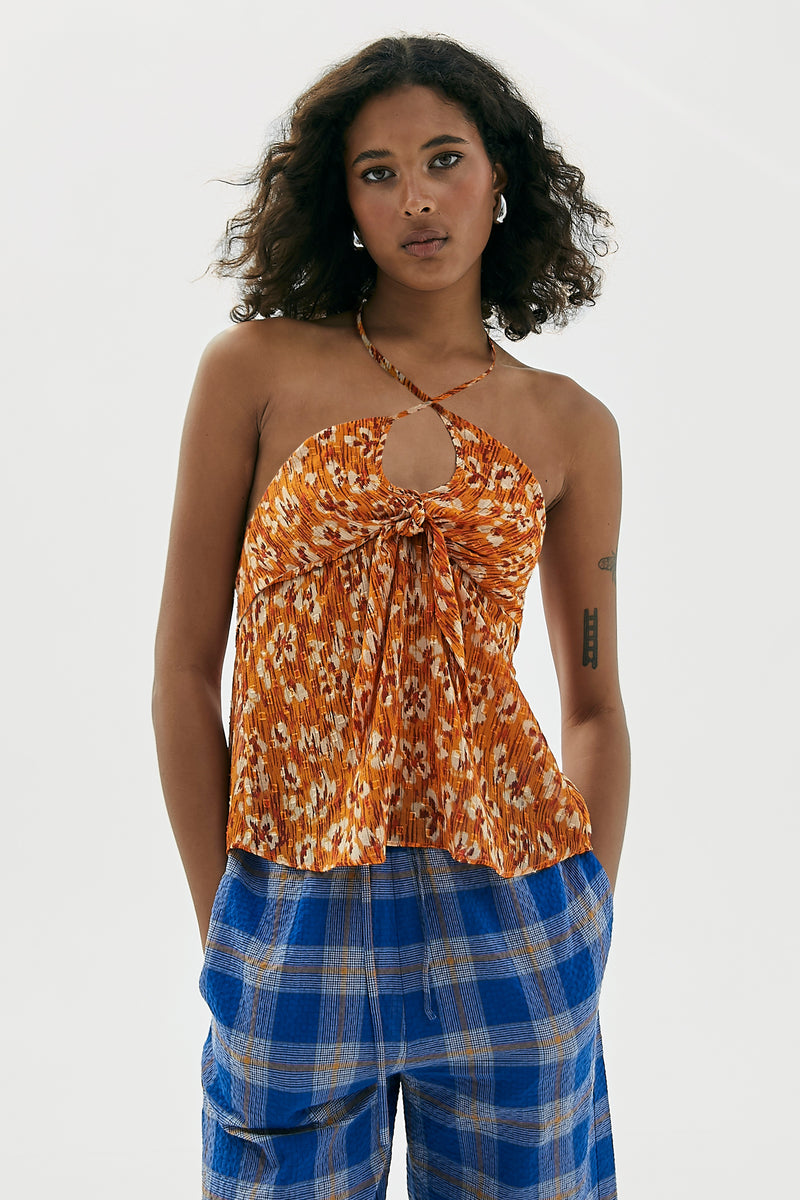 Top floral naranja