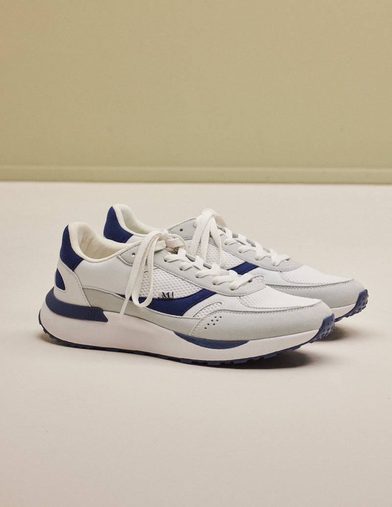 Anael Low Sneakers - Recycled Leather and Vegan Suede Blanc Marine
