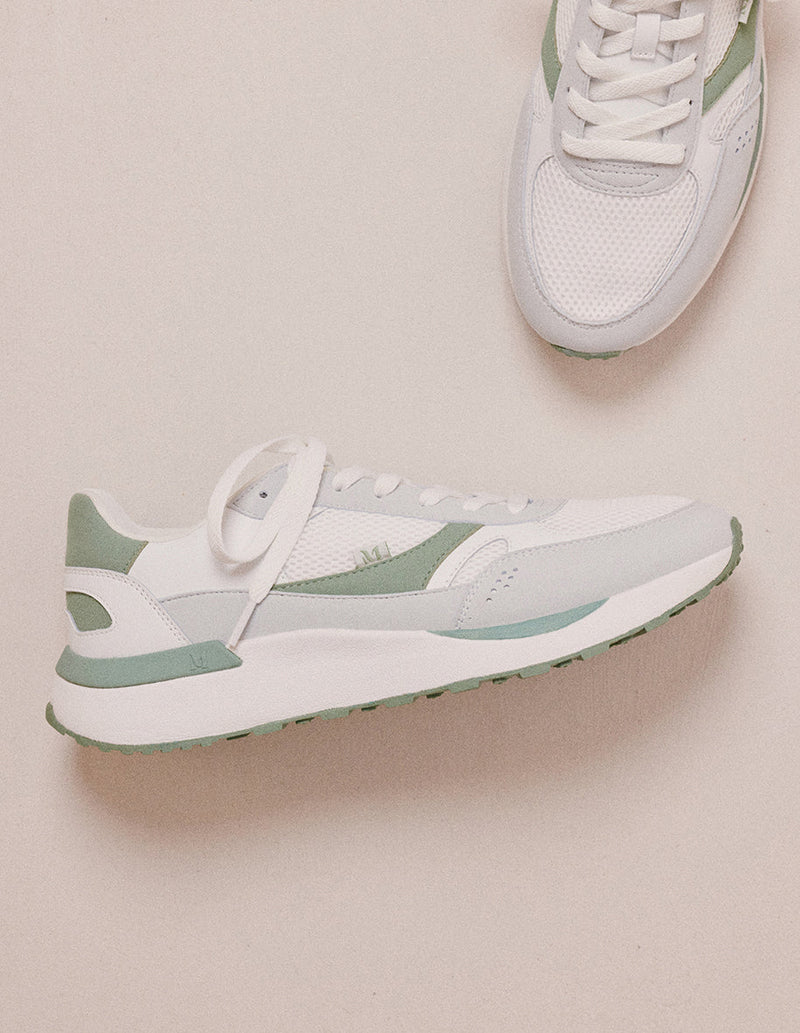 Anael Low Sneakers - Recycled Leather and Vegan Suede Blanc Sage