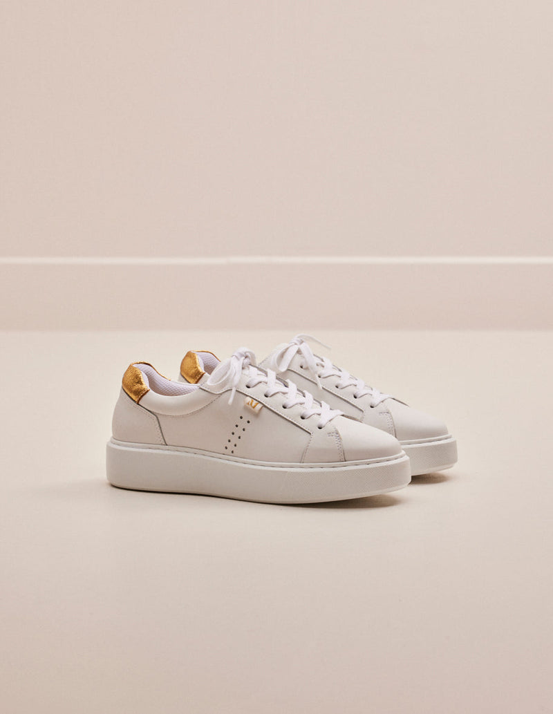 Apolline Low Sneakers - Leather Blanc Et Lamé Doré
