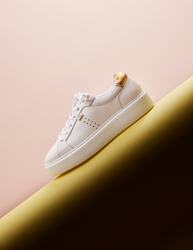 Apolline Low Sneakers - Leather Blanc Et Lamé Doré