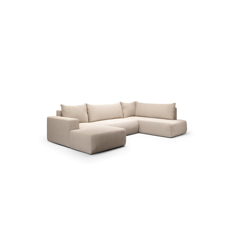 Canapé D'Angle Convertible 6 Places - Angle Droit - Nala - Tissu Beige