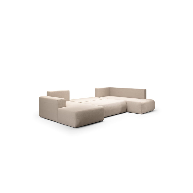 Canapé D'Angle Convertible 6 Places - Angle Droit - Nala - Tissu Beige