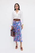 Ardith Falda Cara Floral Devore Azul