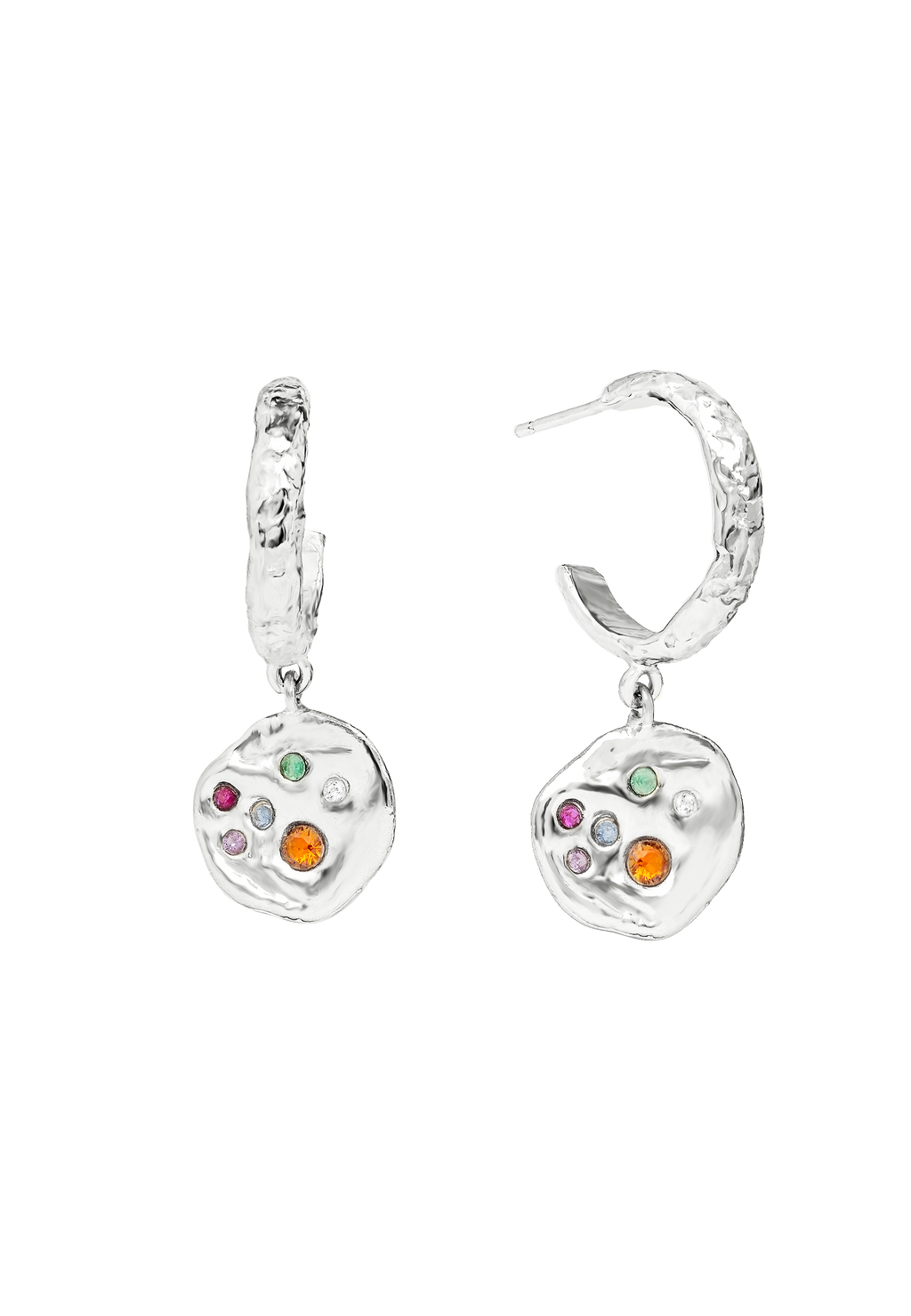 Sadie Coin Silver Hoop Earrings - Silver