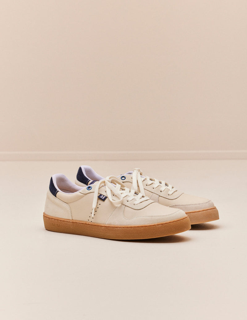 Arthur Low Sneakers - Ecru Leather and Navy Suede