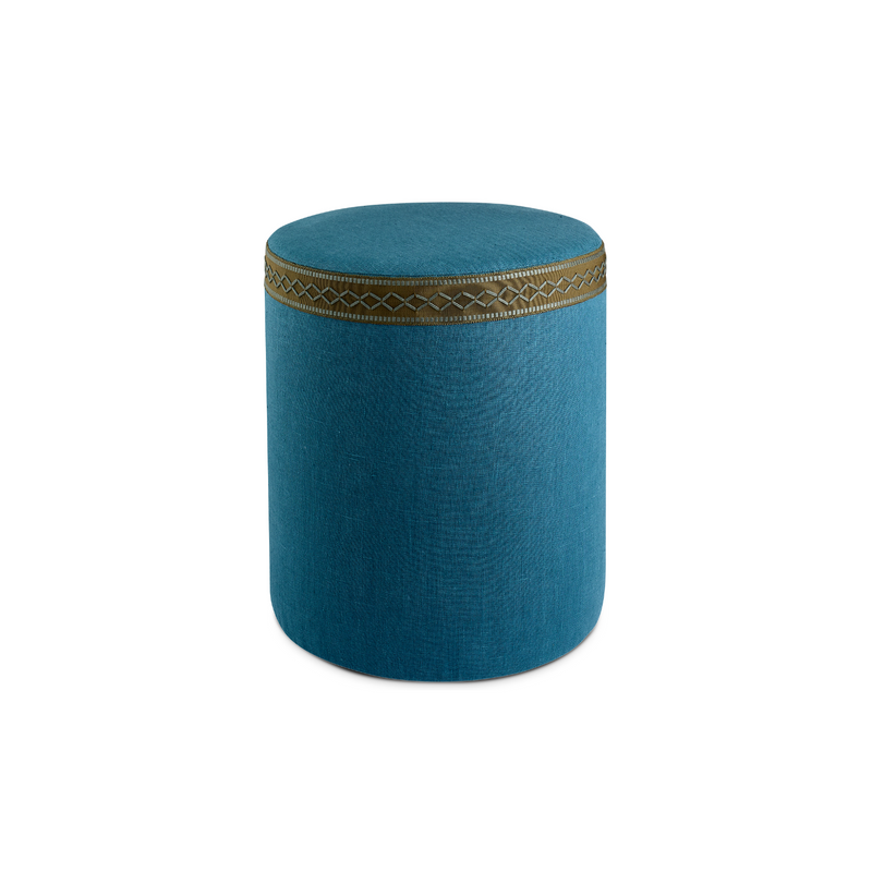 Taburete con asiento Star - Lino azul pavo real - Mayfair Piping