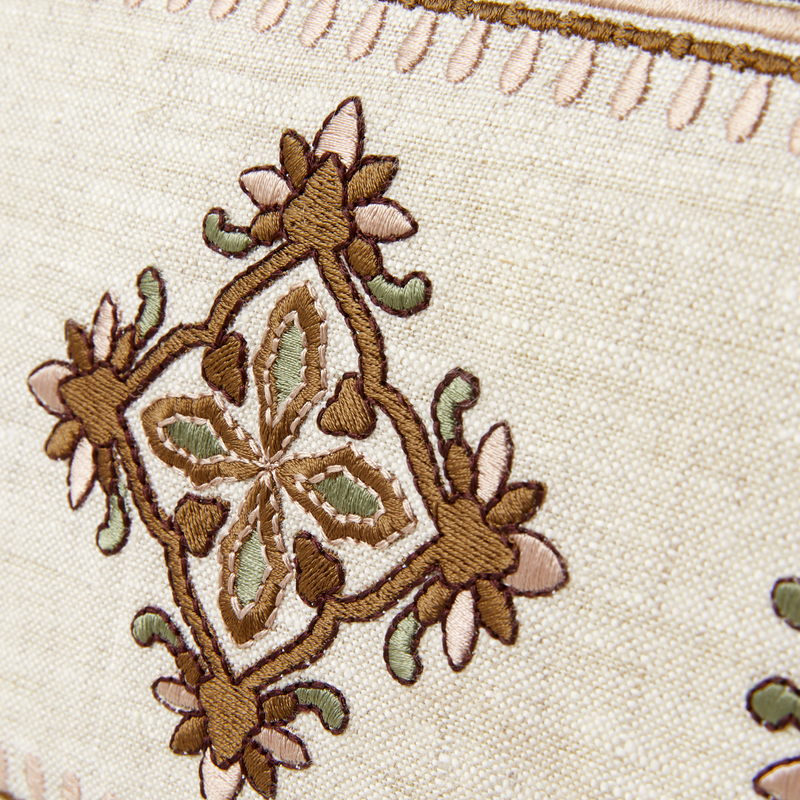 Floor Cushion - Natural Linen - Ogee Rose Petal Piping