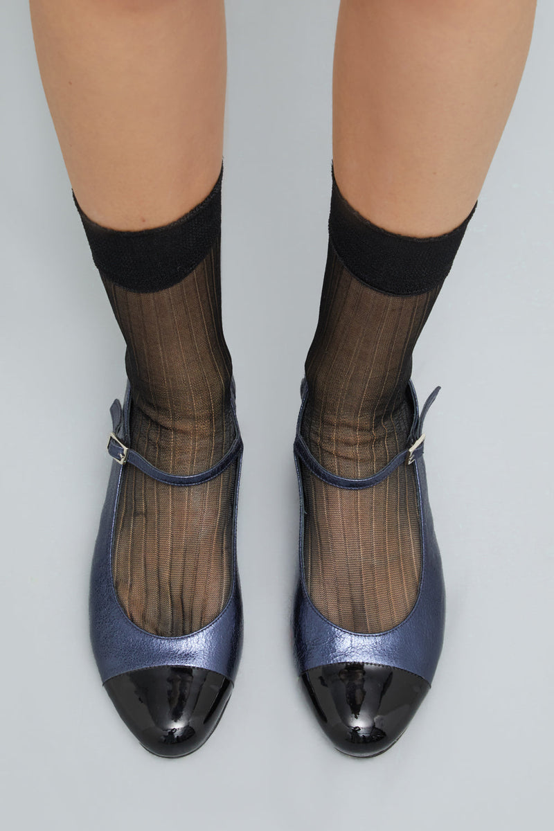 Mary Janes Lola - Cuir Métallisé Couleur Océan