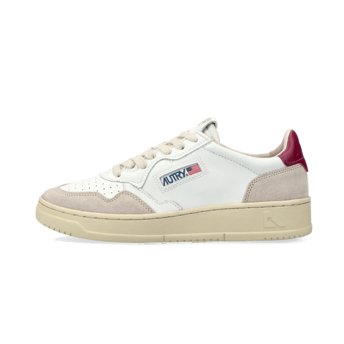 Medalist Low in pelle e pelle scamosciata bianca e bordeaux