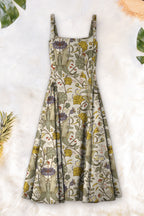 Zaila Pleated Midi Dress - Efflorescence Print on Ivory