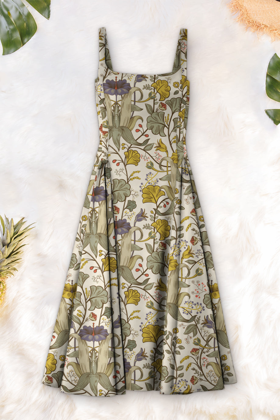 Zaila Pleated Midi Dress - Efflorescence Print on Ivory