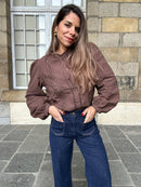 Brown Blouse With Dove Embroidery