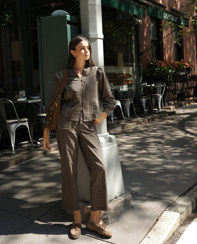 Blouse First Coffee - Carreaux