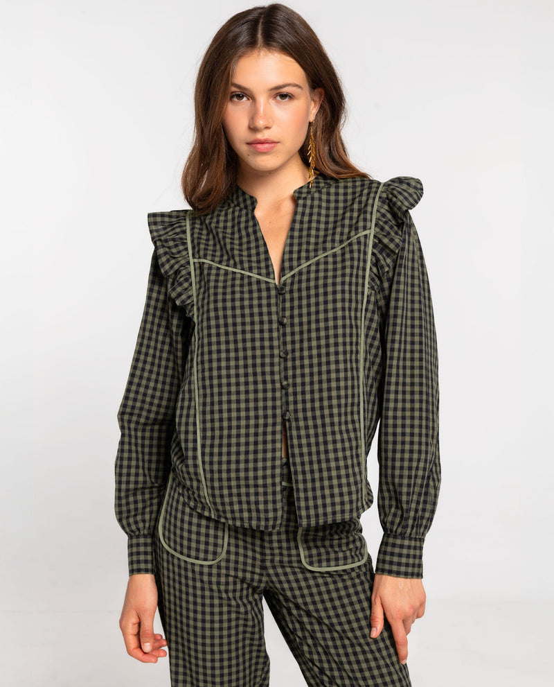 Blouse First Coffee - Carreaux