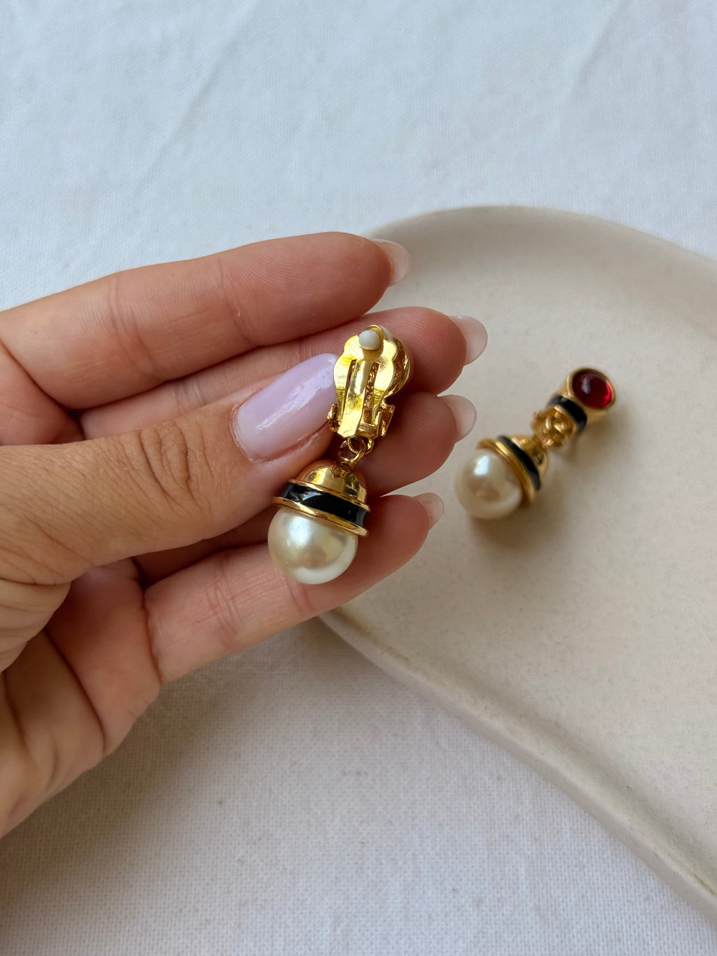 Boucles D’Oreilles Vintage - Pendantes Perles, Noires Et Rouges
