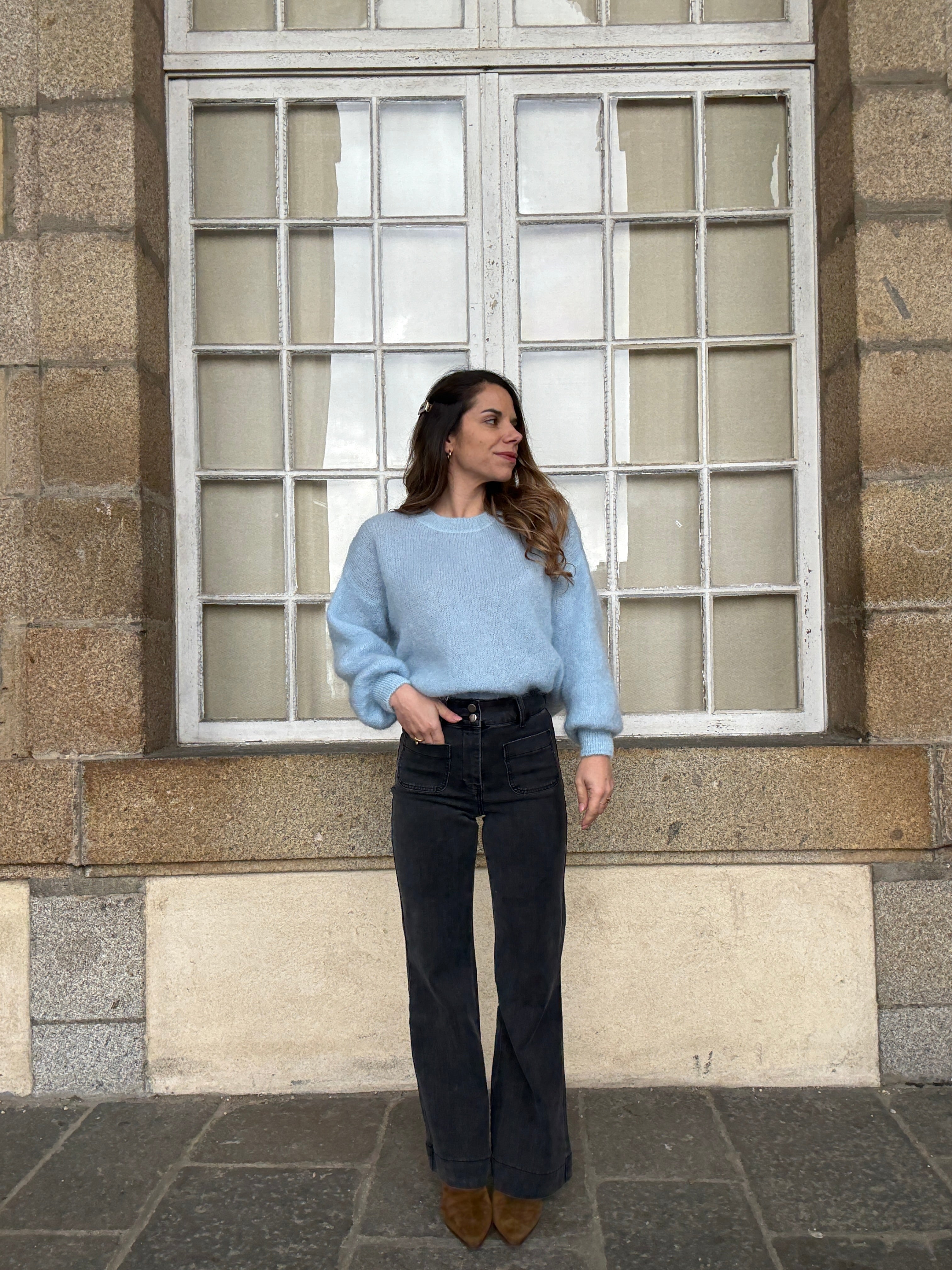 Gaia Ice Blue Mohair and Wool Knitwear