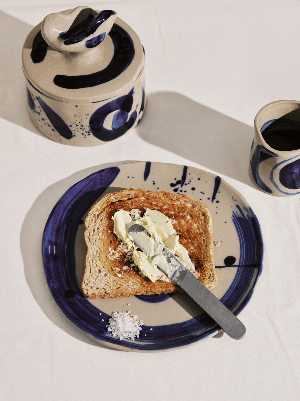 Sophia - Lot De 4 Assiettes À Dîner - Grès - Beige Bleu