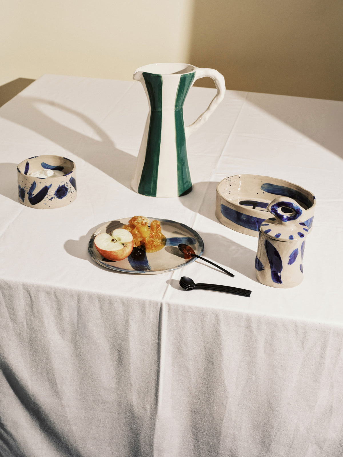 Sophia - Plat De Service Creux Ovale - Grès - Beige Bleu