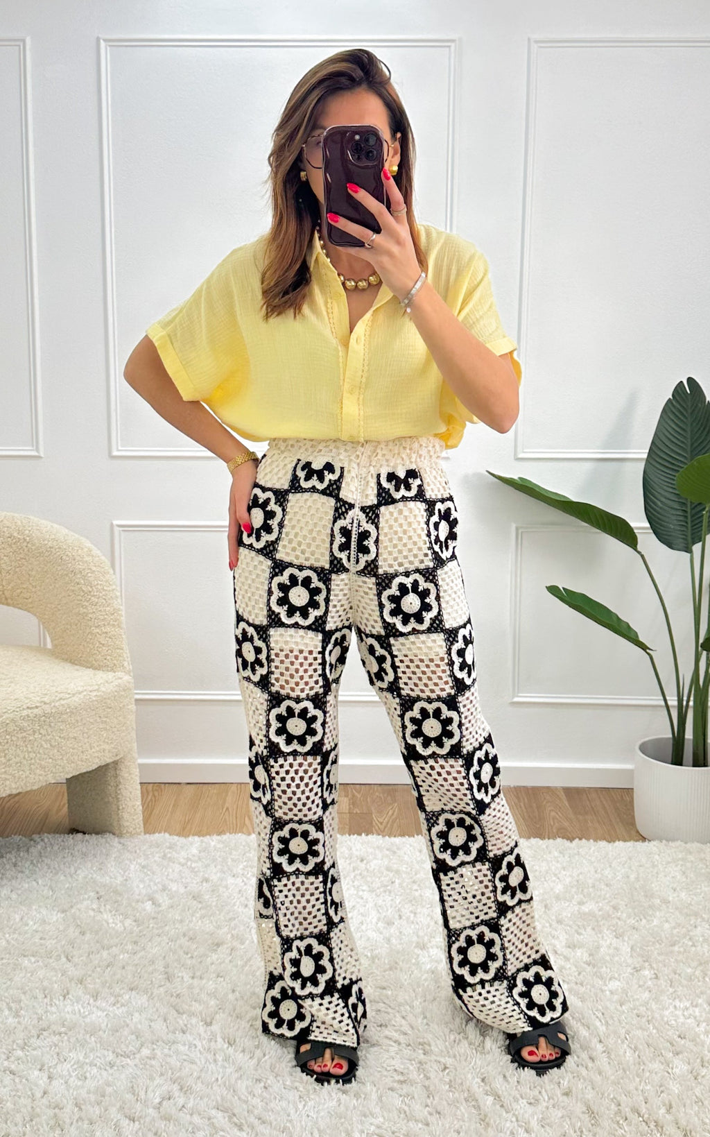 Elouan Crochet Trousers - Ecru and Black