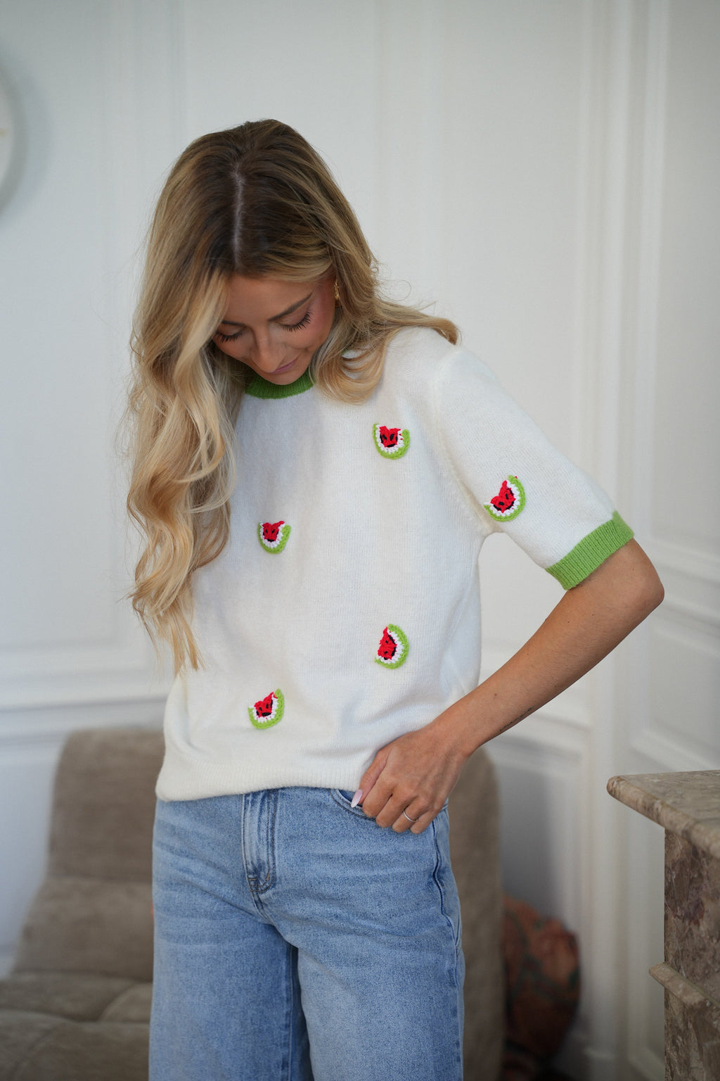 Pull Pastèques Maé - Vert/Blanc