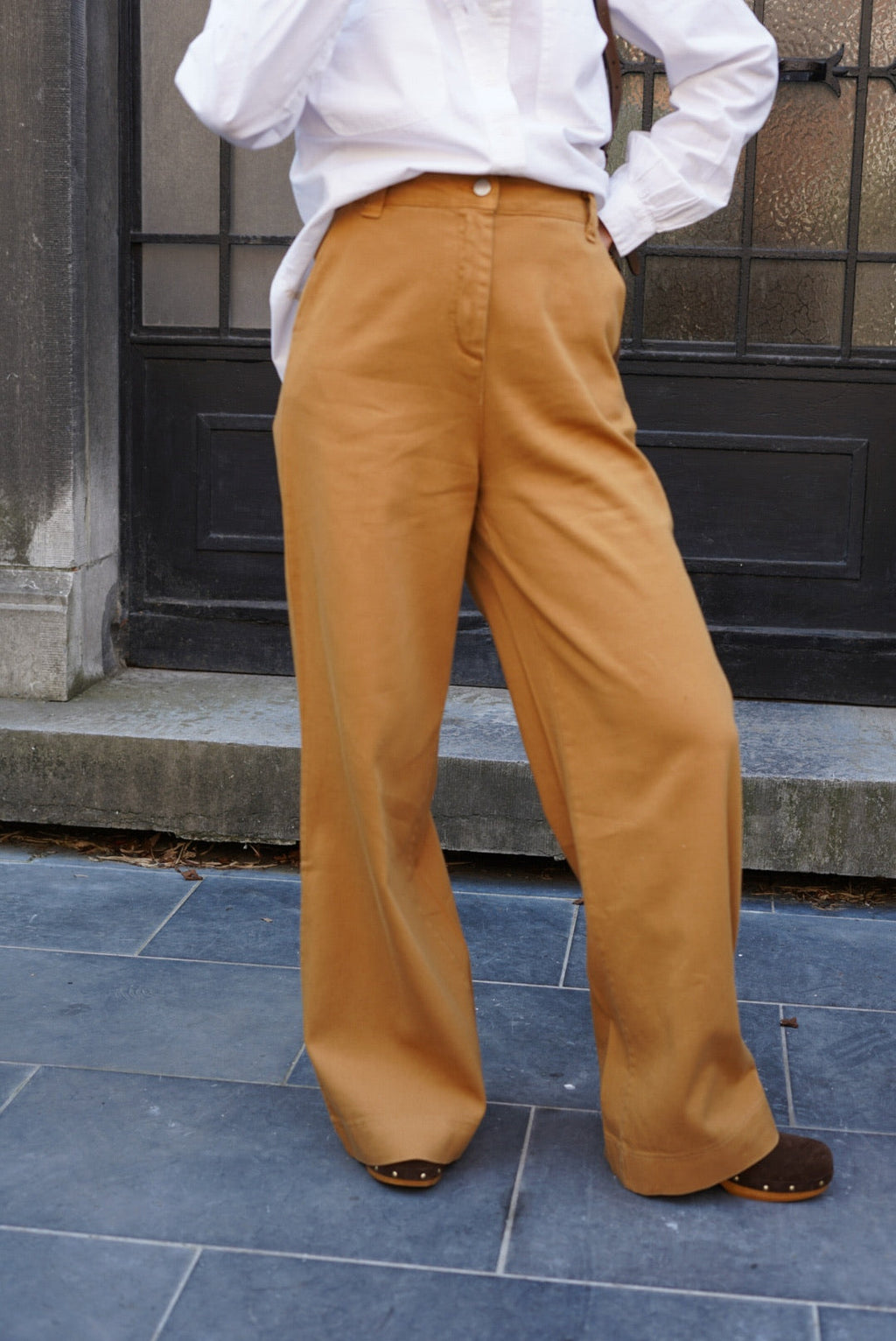 Opt for a chic and modern look with the wide, high-waisted camel Gaston pants, designed to enhance your figure while offering optimal comfort.