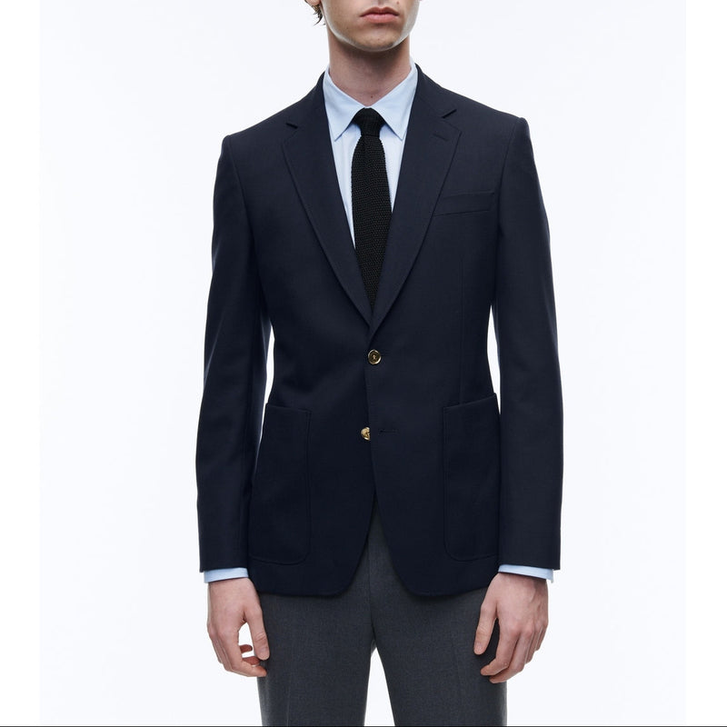 Blazer En Toile De Laine Bleu Marine - Bleu