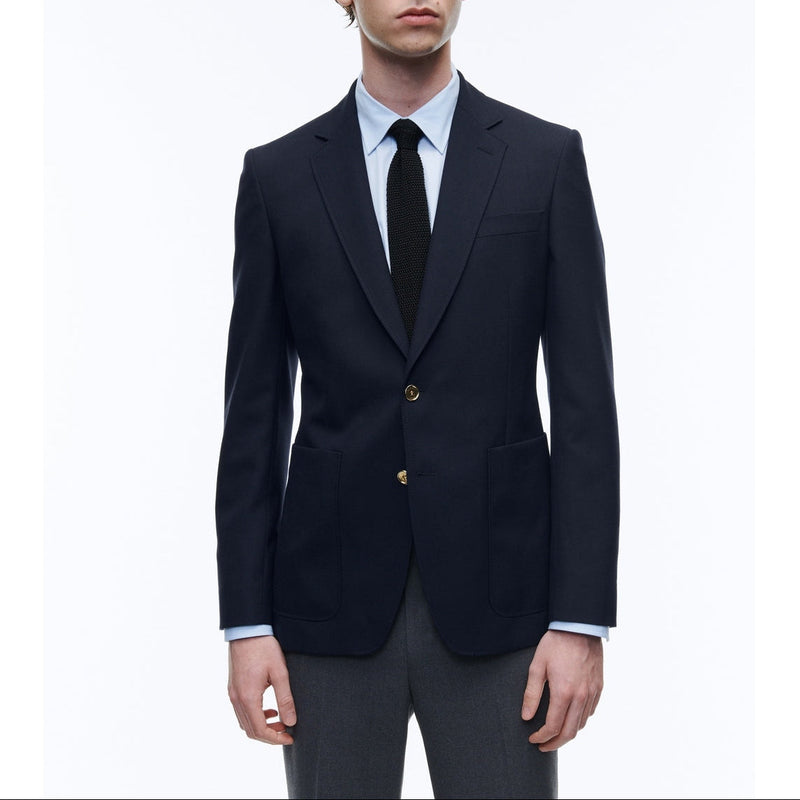 Blazer de lona de lana azul marino - Azul
