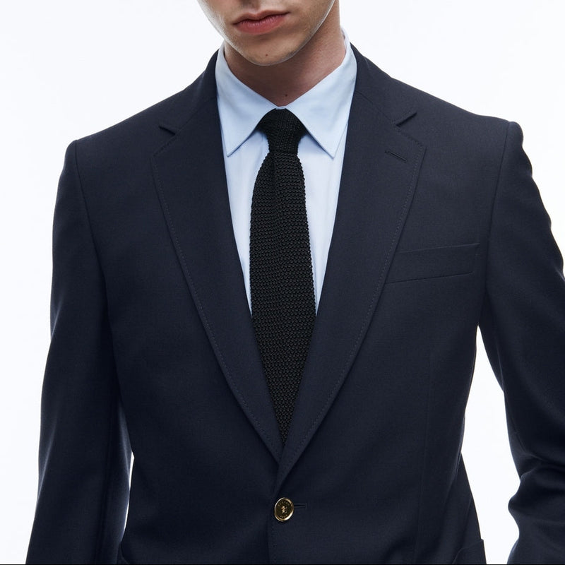 Blazer En Toile De Laine Bleu Marine - Bleu