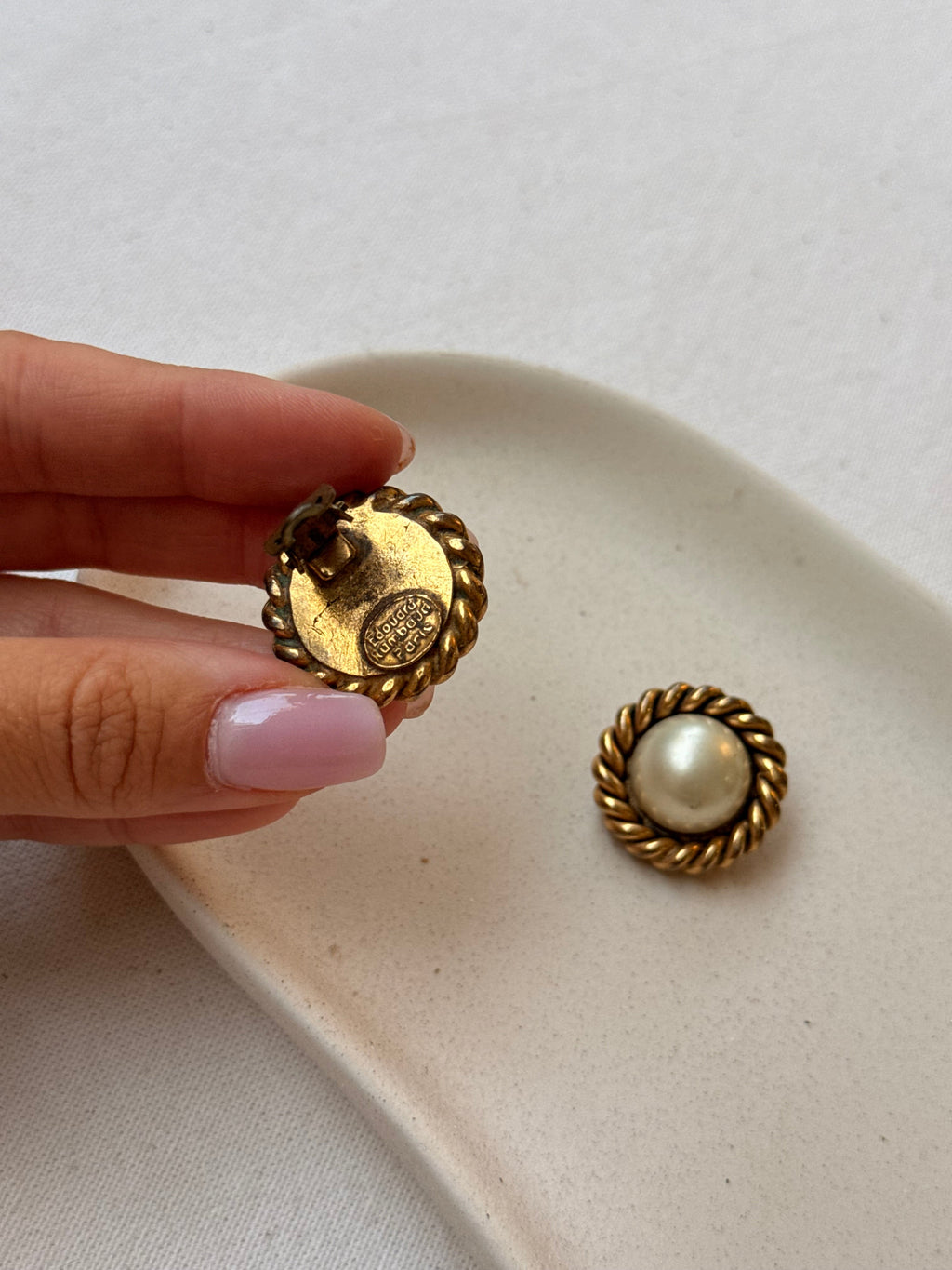 Boucles D’Oreilles Édouard Rambaud Vintage - Tressées Et Perles Fantaisie