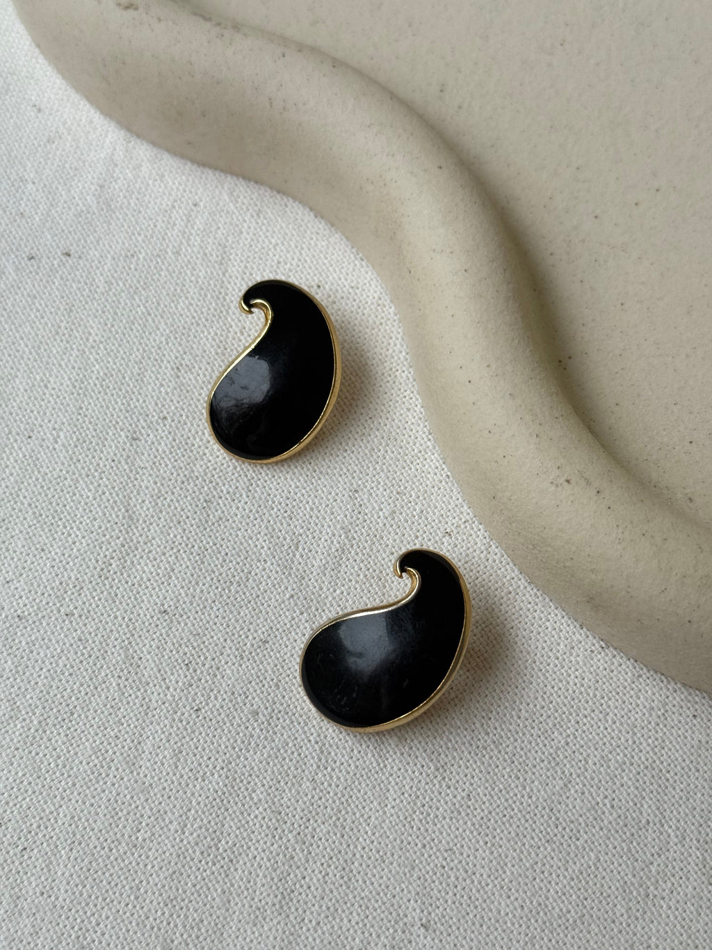 Boucles D’Oreilles Balenciaga Vintage - Gouttes Noires Et Dorées
