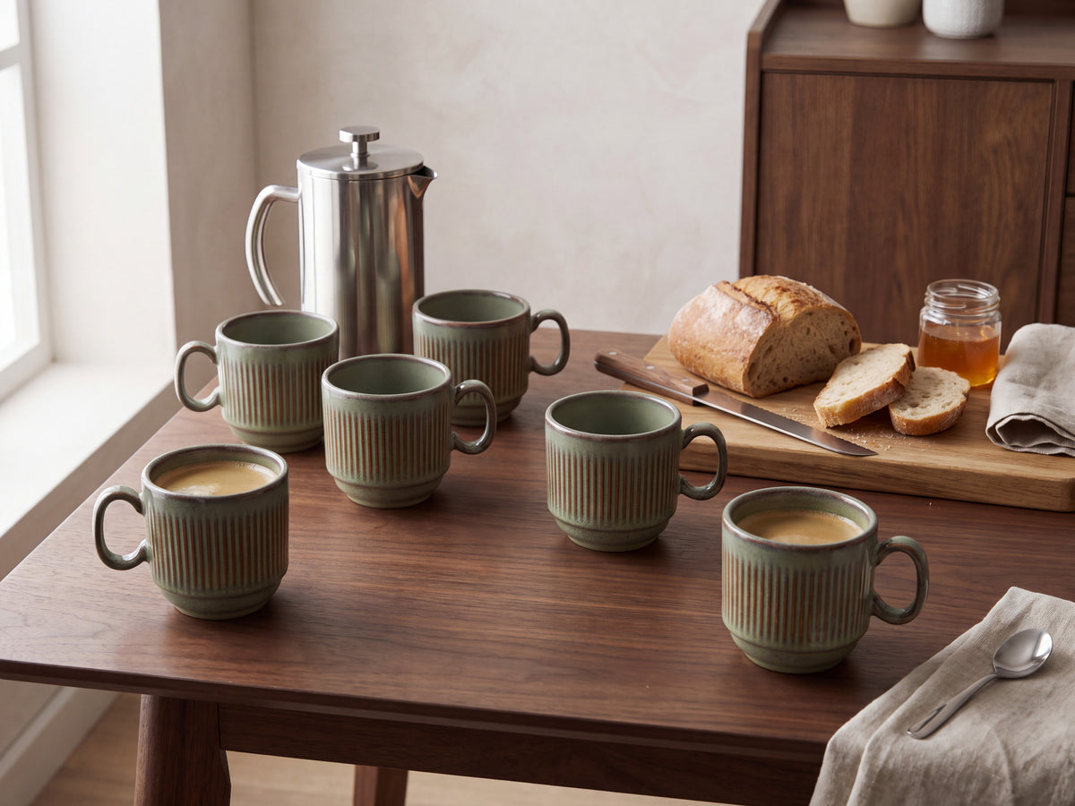 Reed - 6 Mugs - Earthenware - Reactive Forest Green