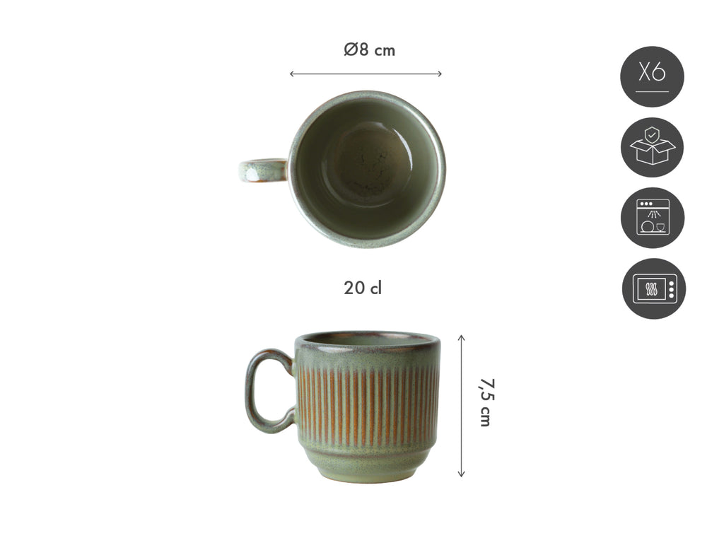 Reed - 6 Mugs - Earthenware - Reactive Forest Green