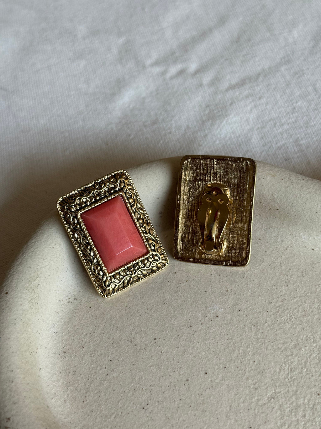Vintage Earrings - Baroque Rectangles Pink Cabochons