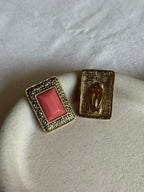 Vintage Earrings - Baroque Rectangles Pink Cabochons