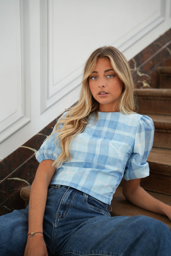 Geruite Top - Eleana Blauw