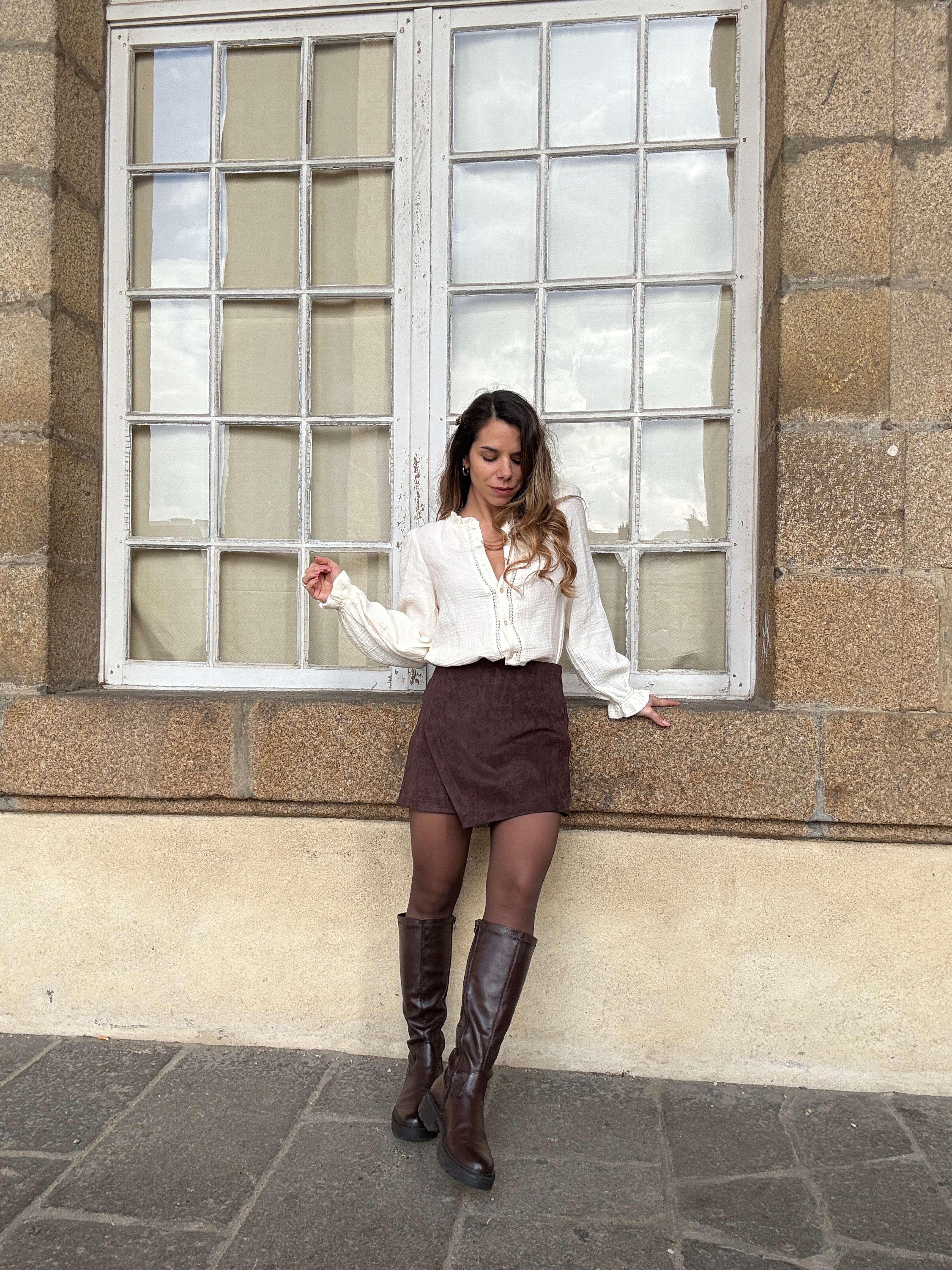 Jupe Short En Suédine Selena Chocolat