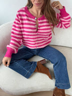 Cardigan Solela Rayé Rose Et Rouge