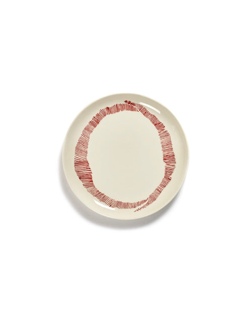 Set Of 2 Plates M - White Stripes - Red Feast - By Ottolenghi