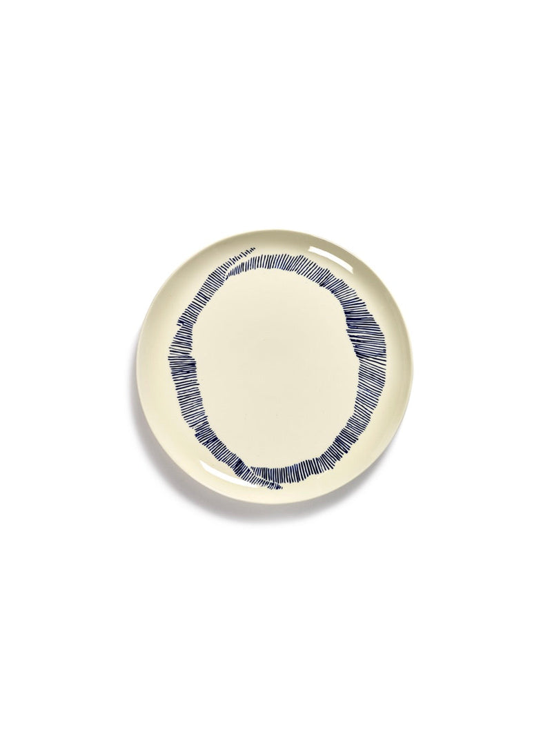 Lot De 2 Assiettes L - Blanche Stripes - Bleu Feast - By Ottolenghi
